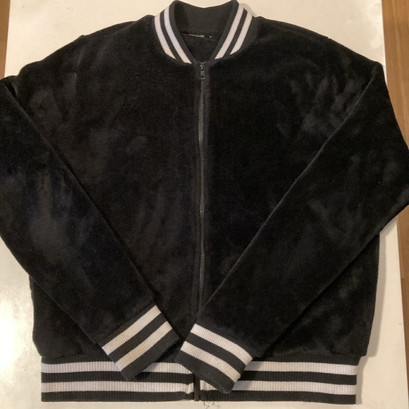 Michael Lauren Zip Stripe Velvet Jacket Medium Black - Picture 2 of 4